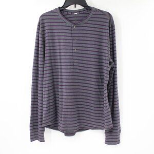 Lululemon Shirt Mens XL Henley Gray Purple Striped Long‎ Sleeve Soft Stretch